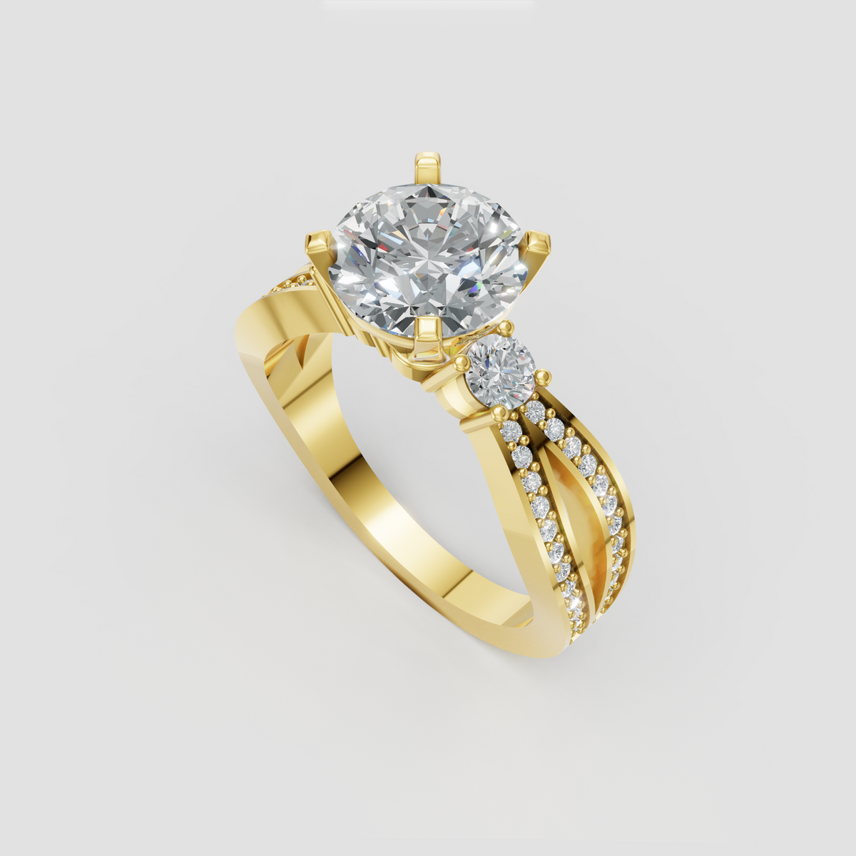 Elegant round diamond engagement ring with split cathedral band