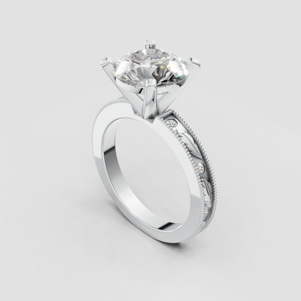 Vintage round diamond engagement ring with milgrain edging