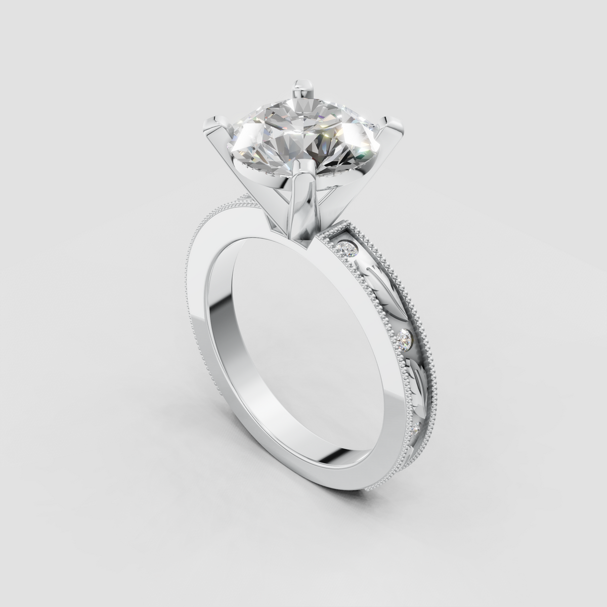 Vintage round diamond engagement ring with milgrain edging