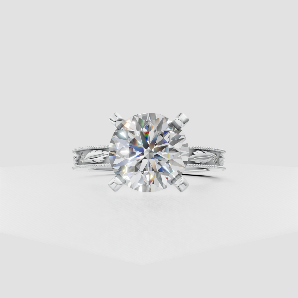 Round diamond ring featuring four-prong elevated setting