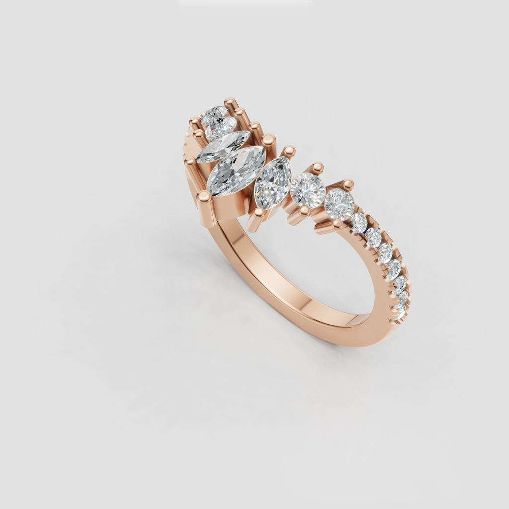 Marquise diamond bridal ring with botanical-inspired detailing