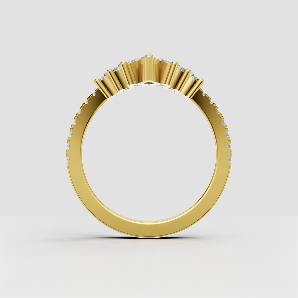 Marquise diamond ring with pavé-set shoulders and leaf details