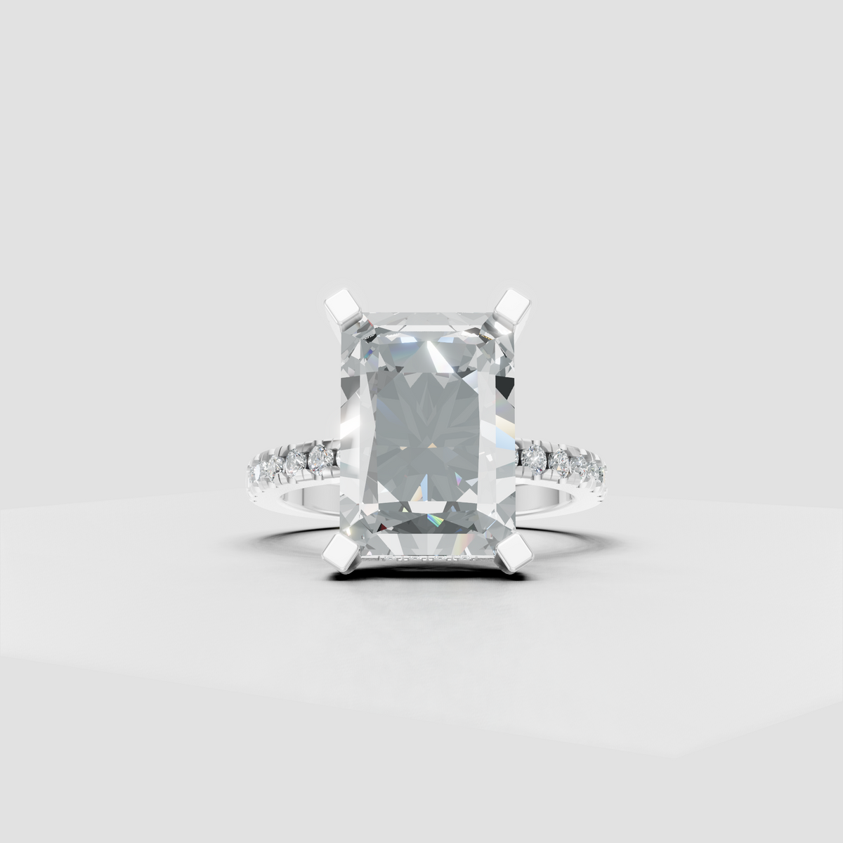 Rose gold hidden halo diamond engagement ring with pavé shoulders