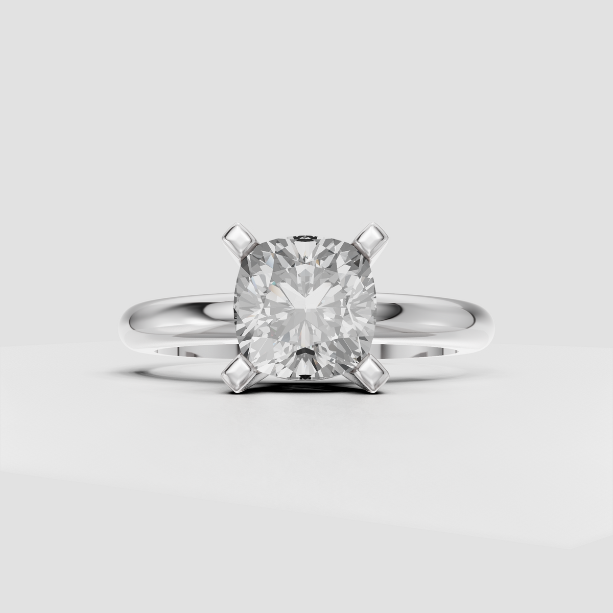 Elegant cushion cut diamond ring with polished shank