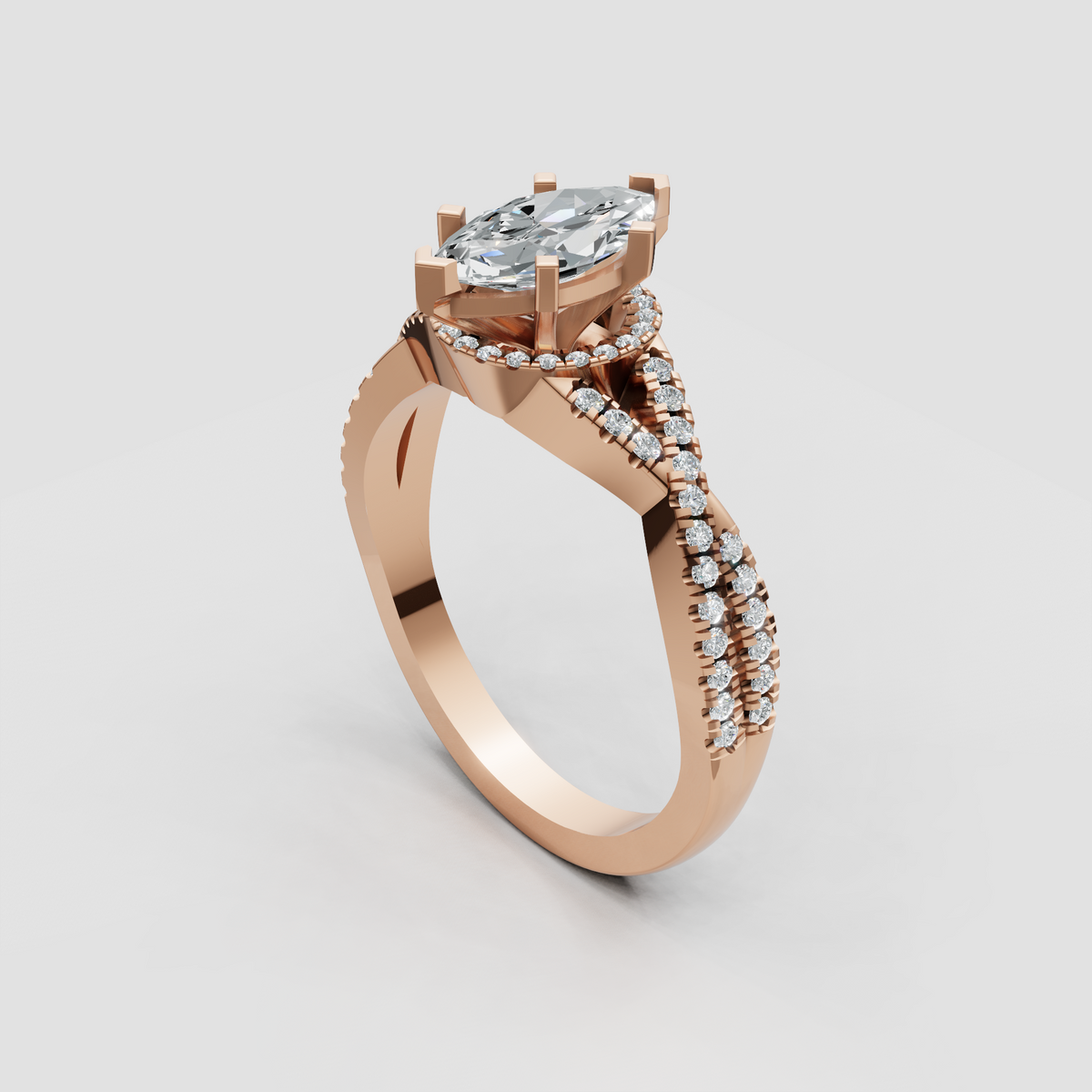 Marquise center diamond with intricate pavé crossover band