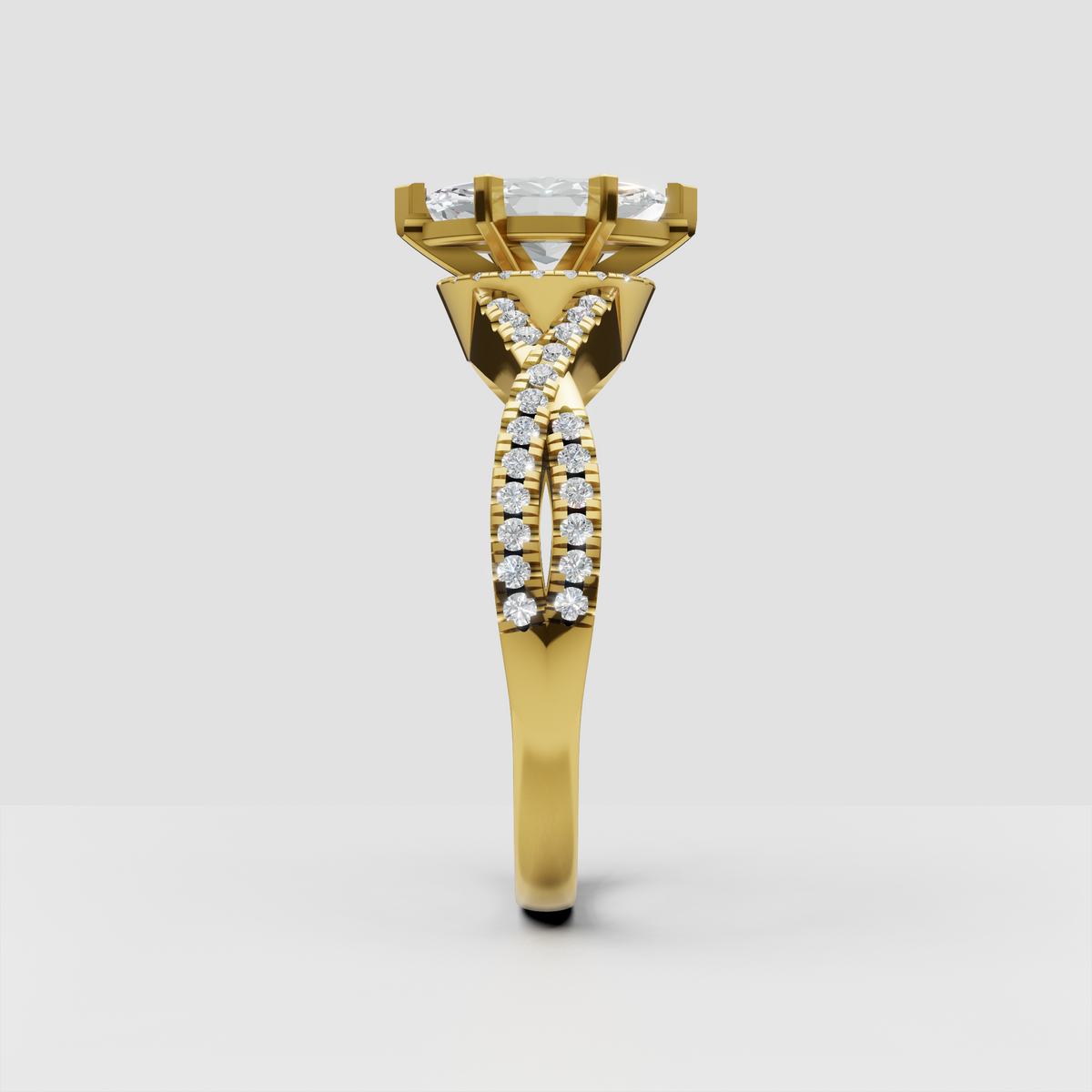 Elegant marquise diamond ring with double-row pavé shoulders