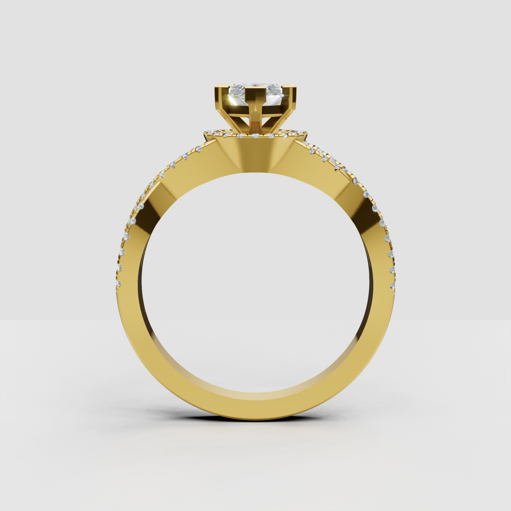 Marquise center stone engagement ring in polished precious metal