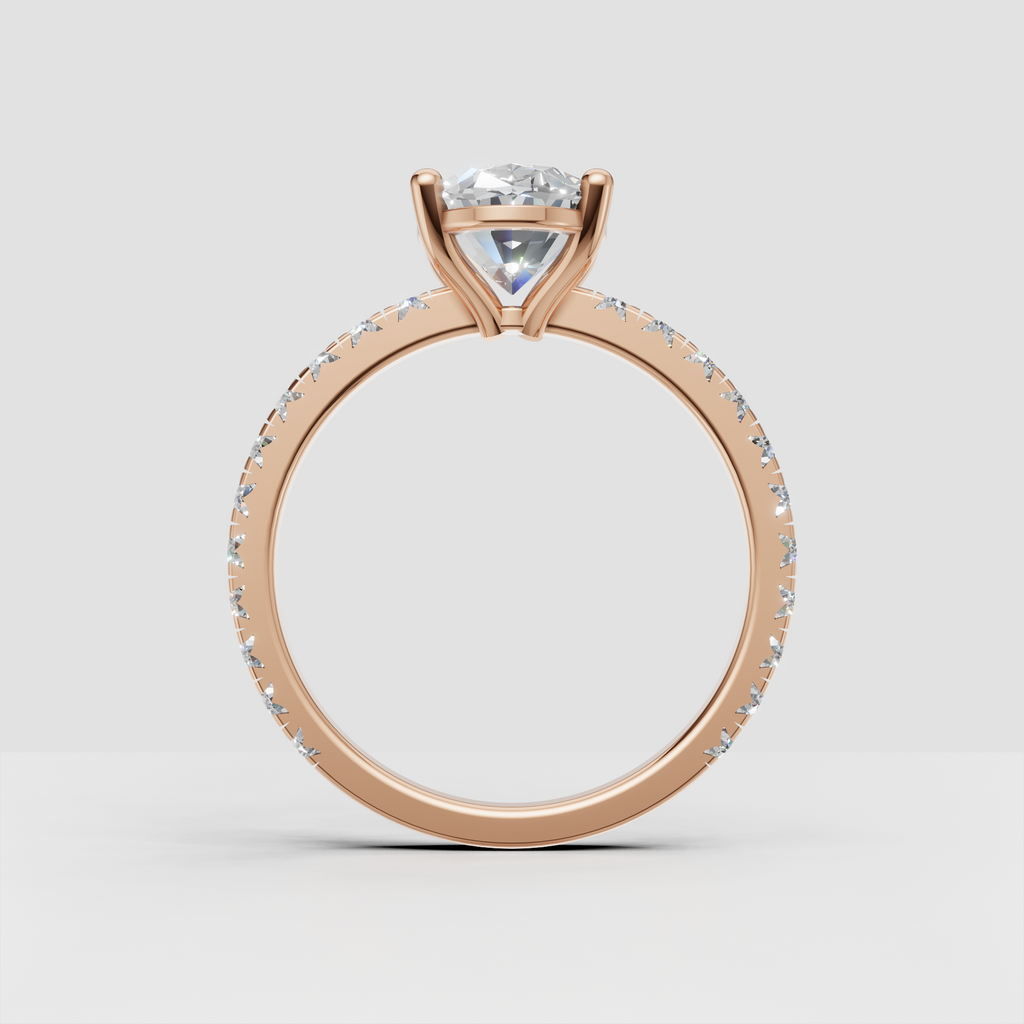 Oval Diamond Pave Band Solitaire Engagement Ring