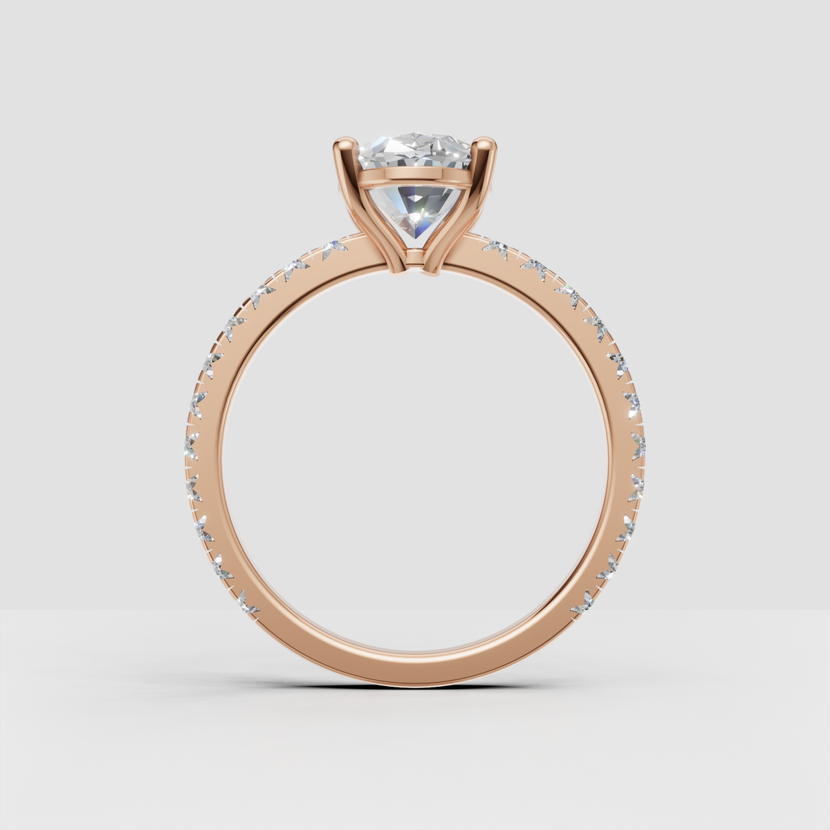 Oval Diamond Pave Band Solitaire Engagement Ring