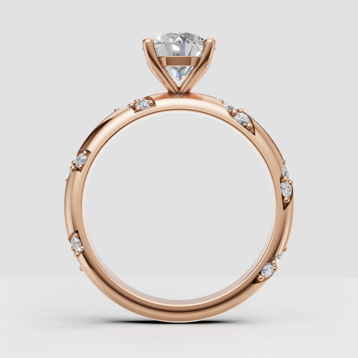Elegant cathedral round diamond engagement ring in gold