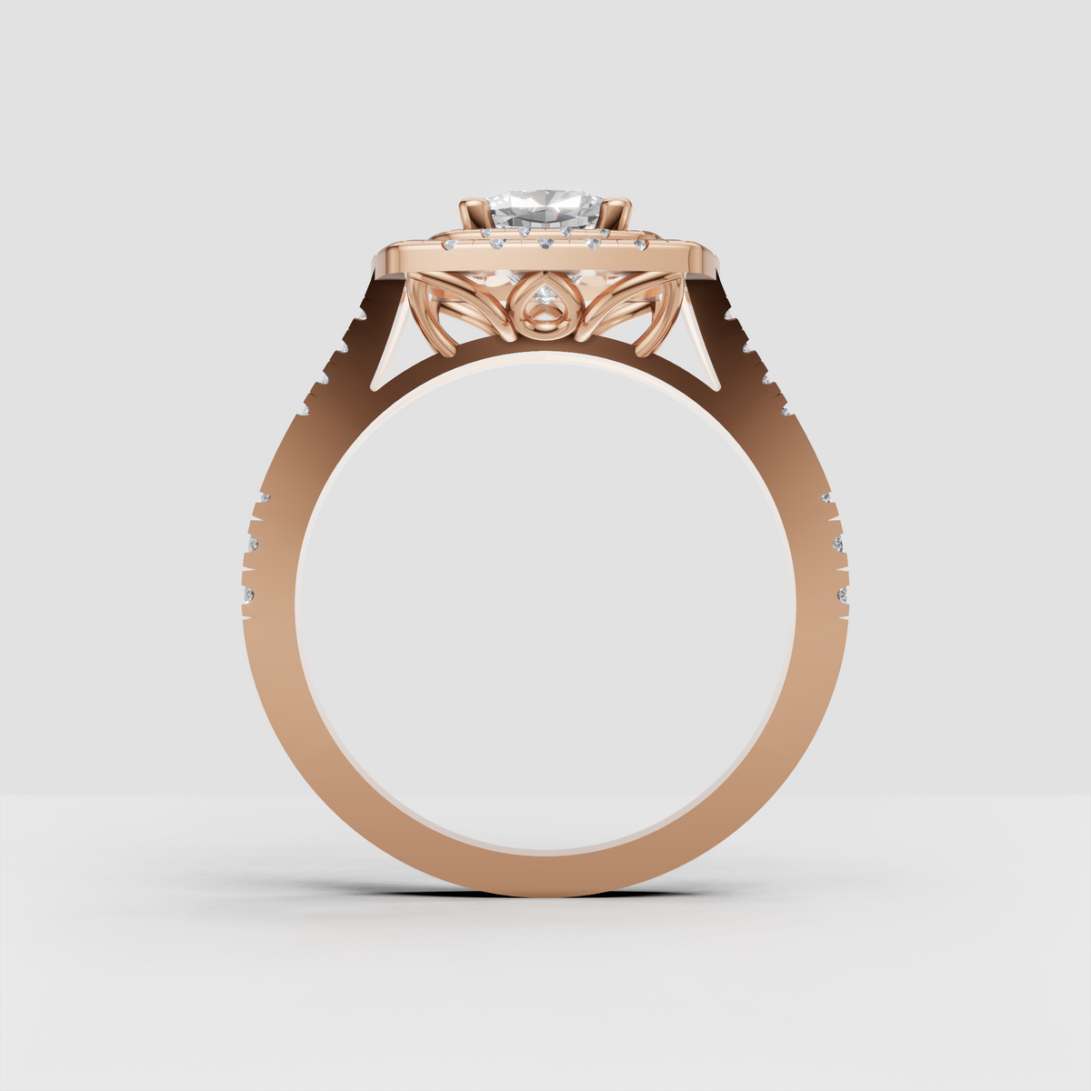 Cushion cut diamond bridal ring with triple concentric halo design
