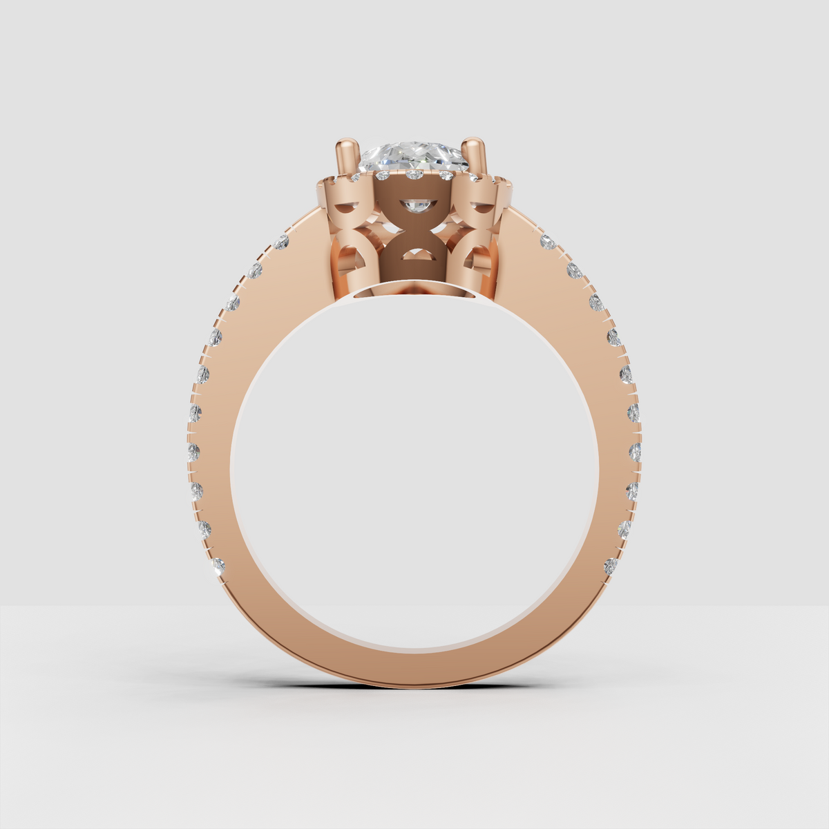 Pear shaped center stone surrounded by round diamond halo