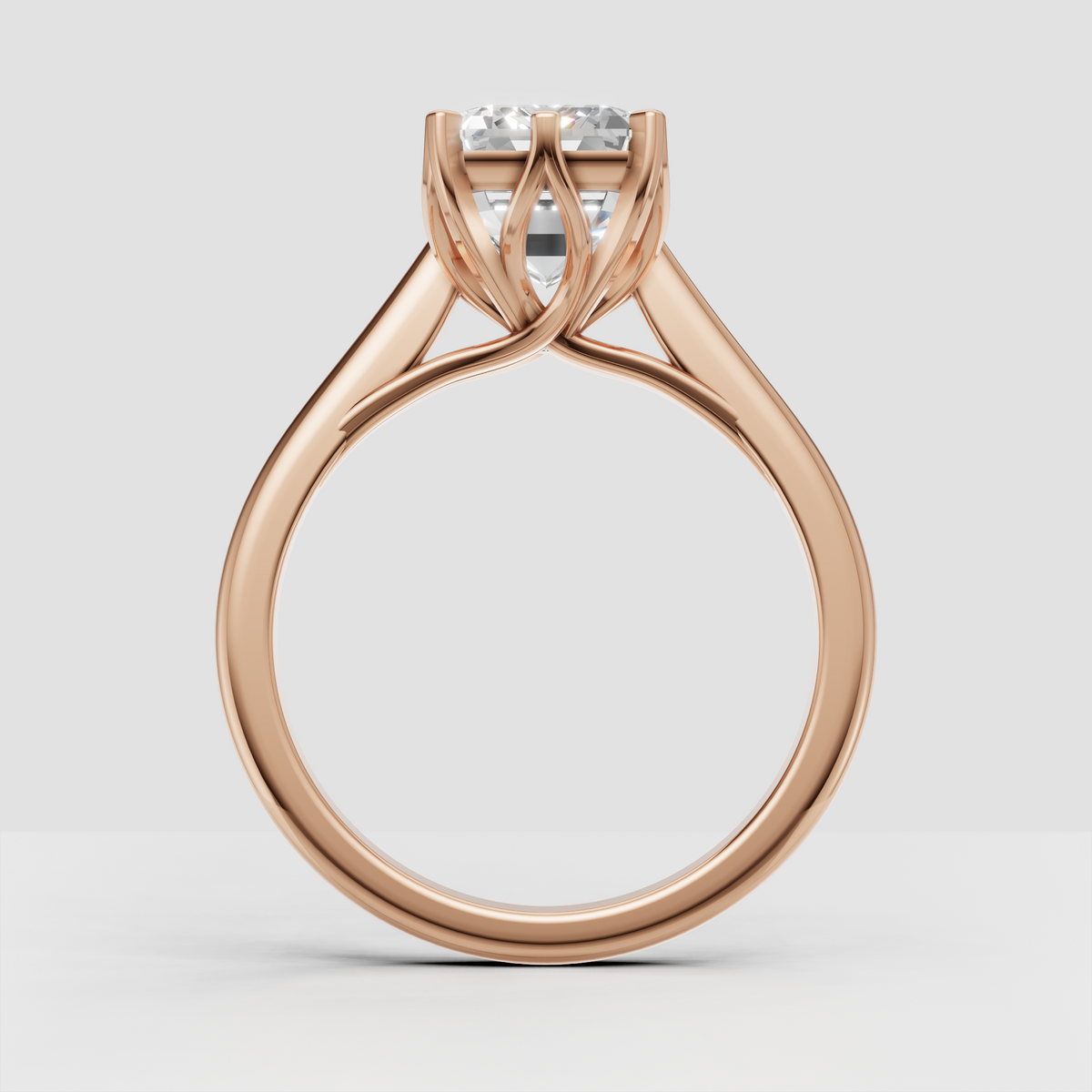 Emerald cut engagement ring showing open under-gallery