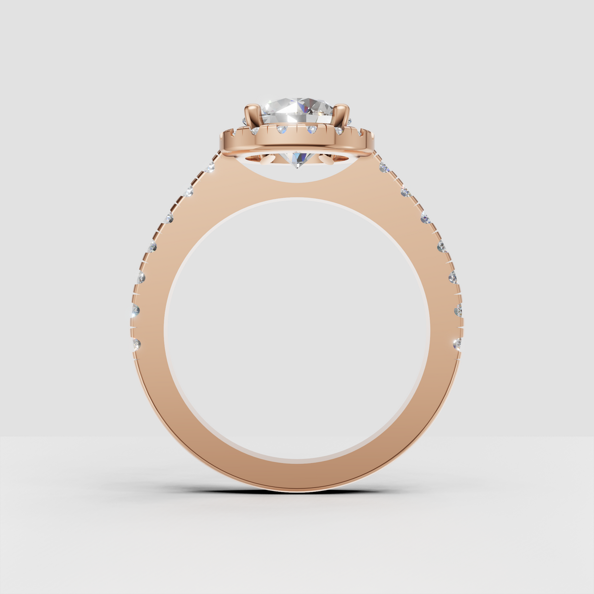 Elegant round diamond engagement ring with full stone halo