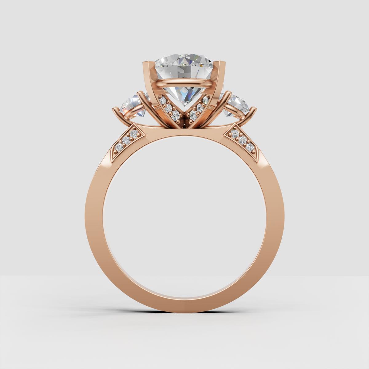 Round diamond engagement ring with prominent four-prong center setting