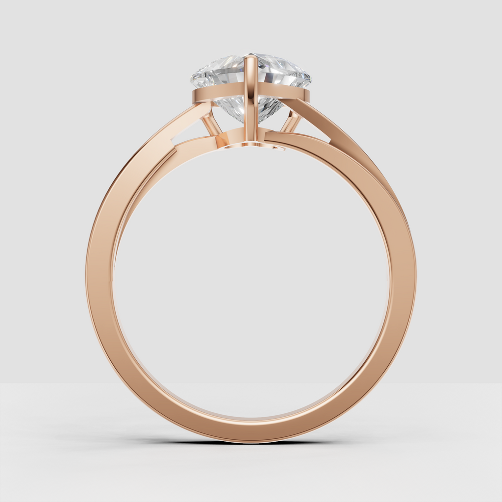 Heart diamond solitaire ring photographed from the side showing elevated setting