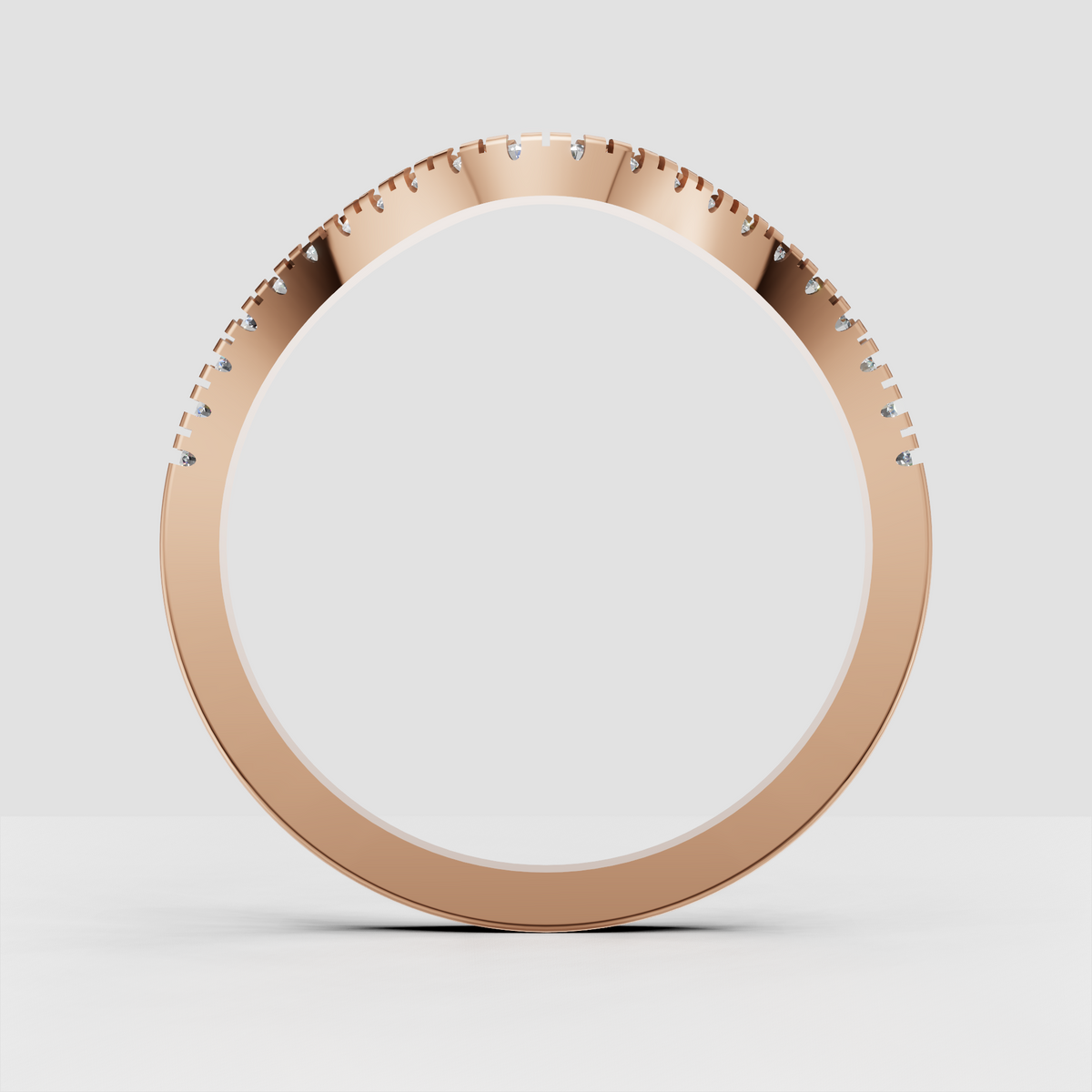 Round diamond curved band with milgrain-inspired detailing