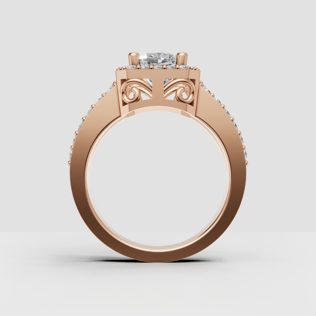 Luxury cushion diamond bridal ring with detailed band
