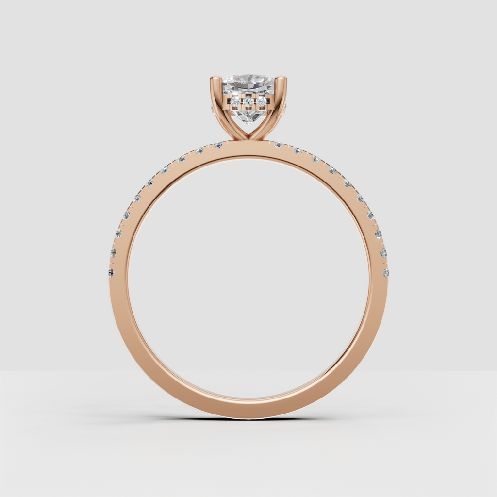 Classic cushion diamond ring with minimalist pave shank