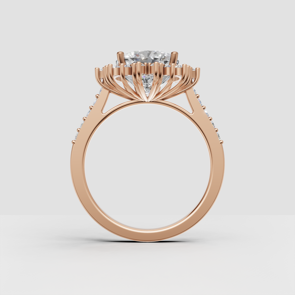 Cushion diamond cluster engagement ring viewed from the front