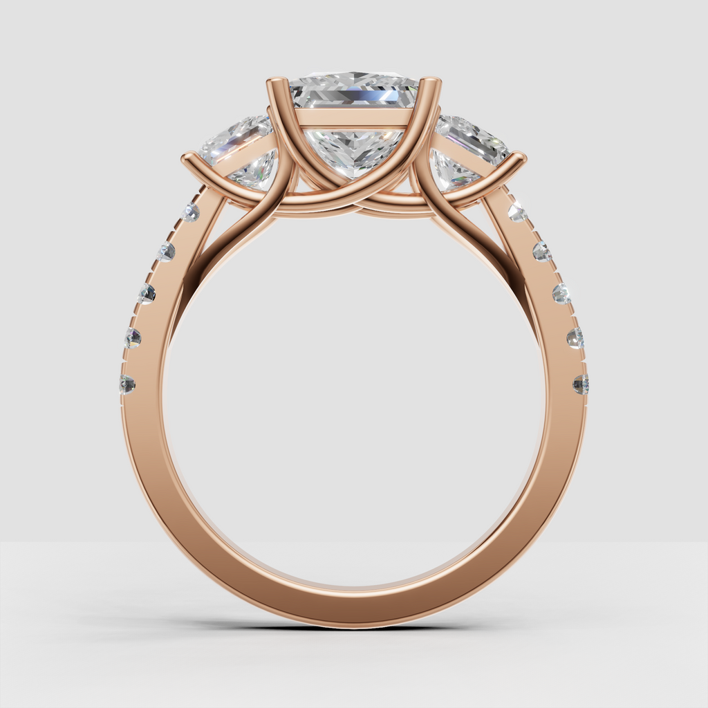 Glamorous princess cut diamond ring with pave shoulders