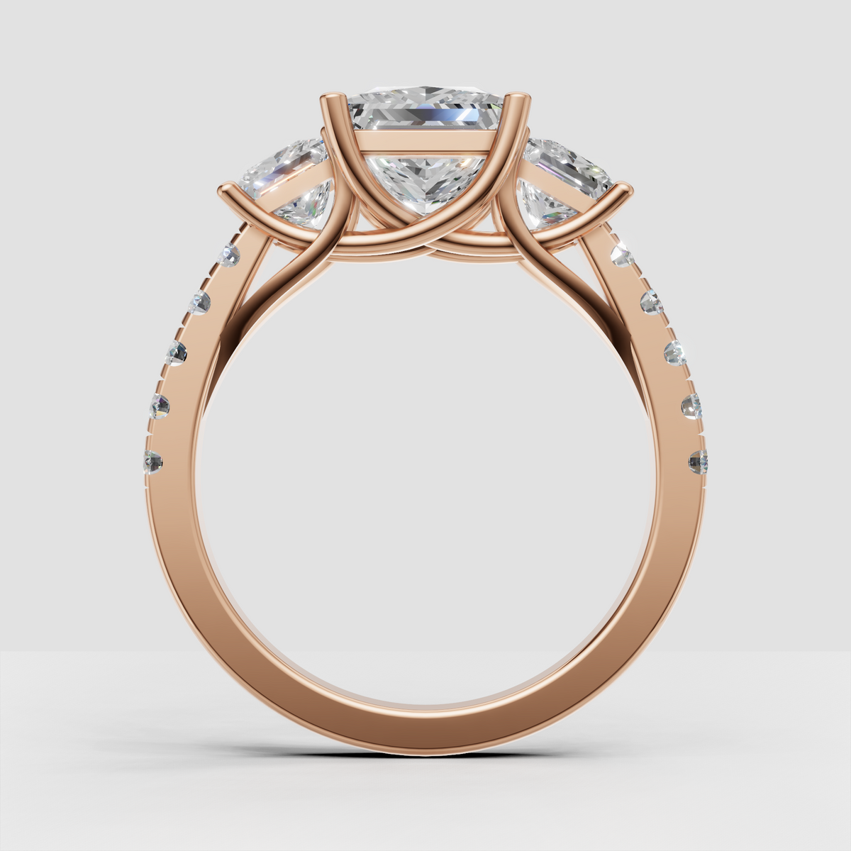 Glamorous princess cut diamond ring with pave shoulders