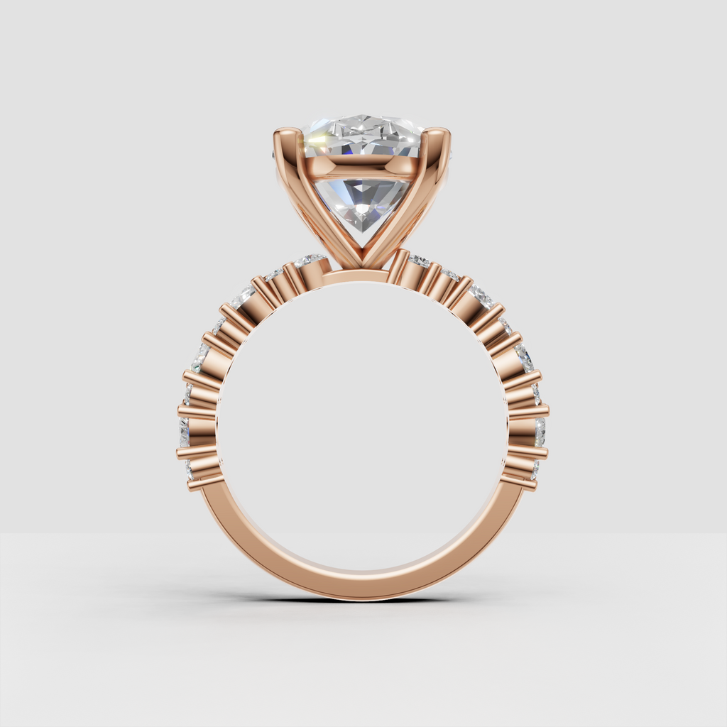 Oval diamond anniversary ring with detailed diamond accent shoulders