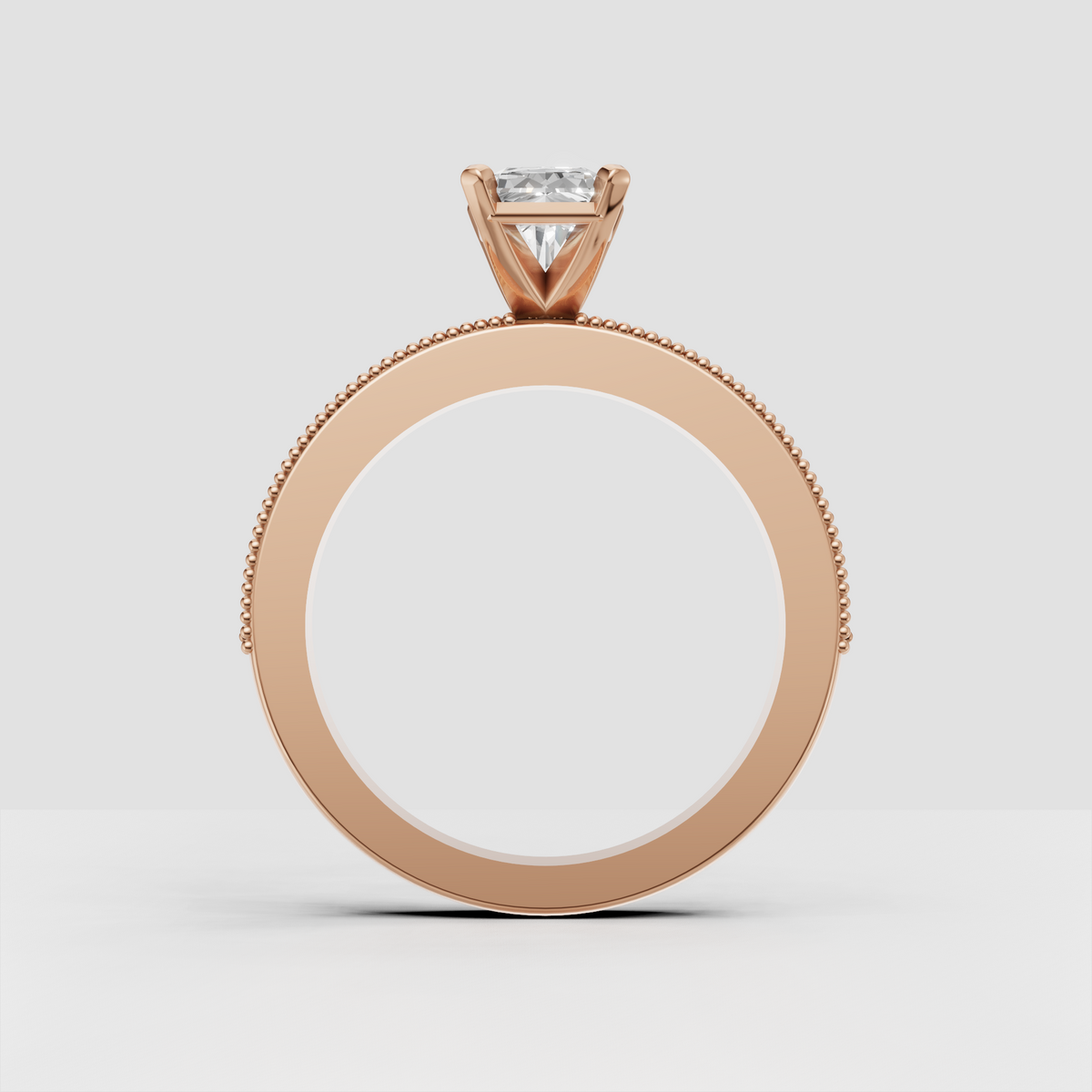 Radiant Cut Diamond Four-Prong Milgrain Vintage Engagement Ring