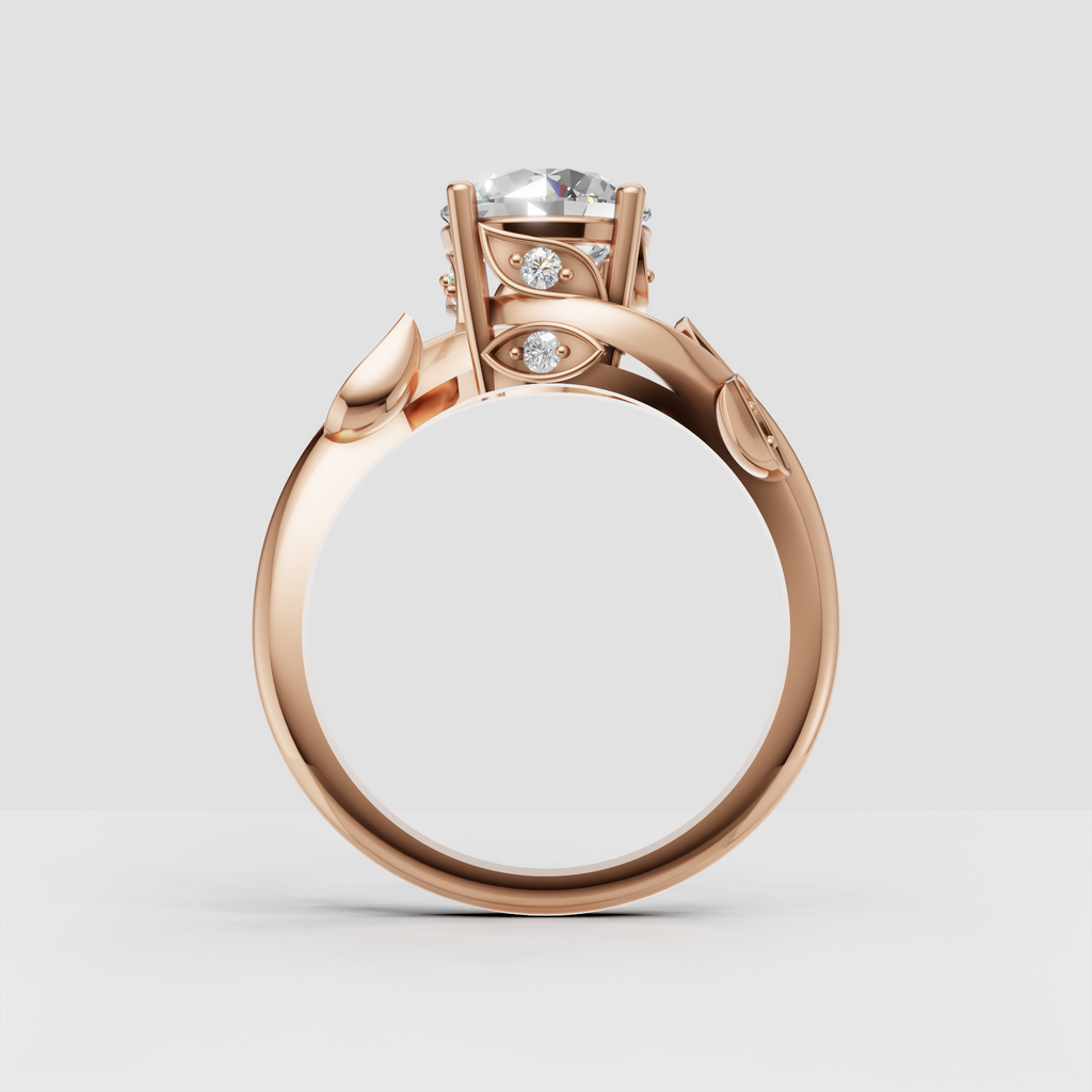 Vine inspired yellow gold engagement ring with diamonds