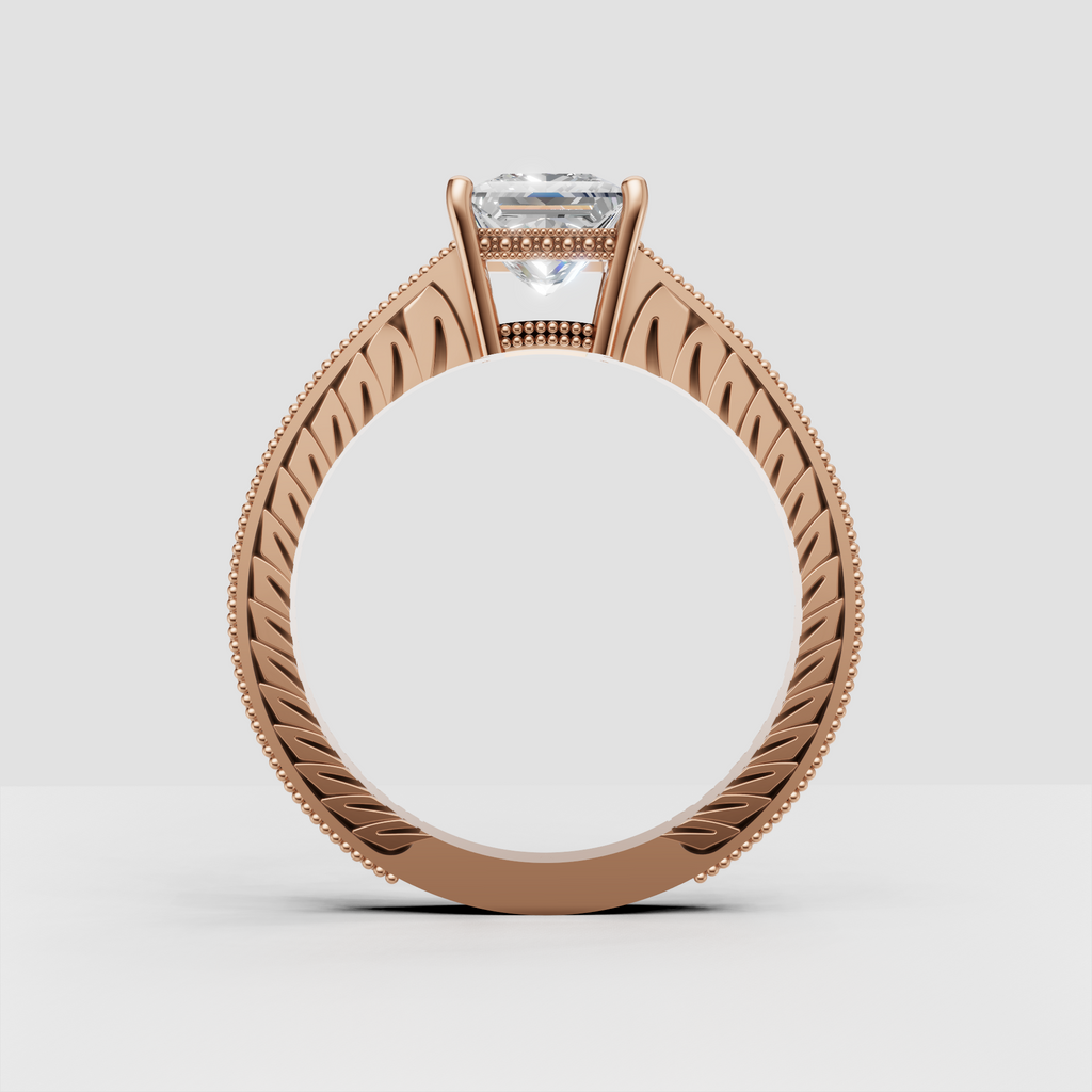 Princess diamond beaded milgrain ring