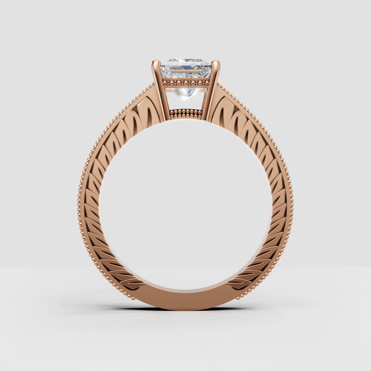 Princess diamond beaded milgrain ring