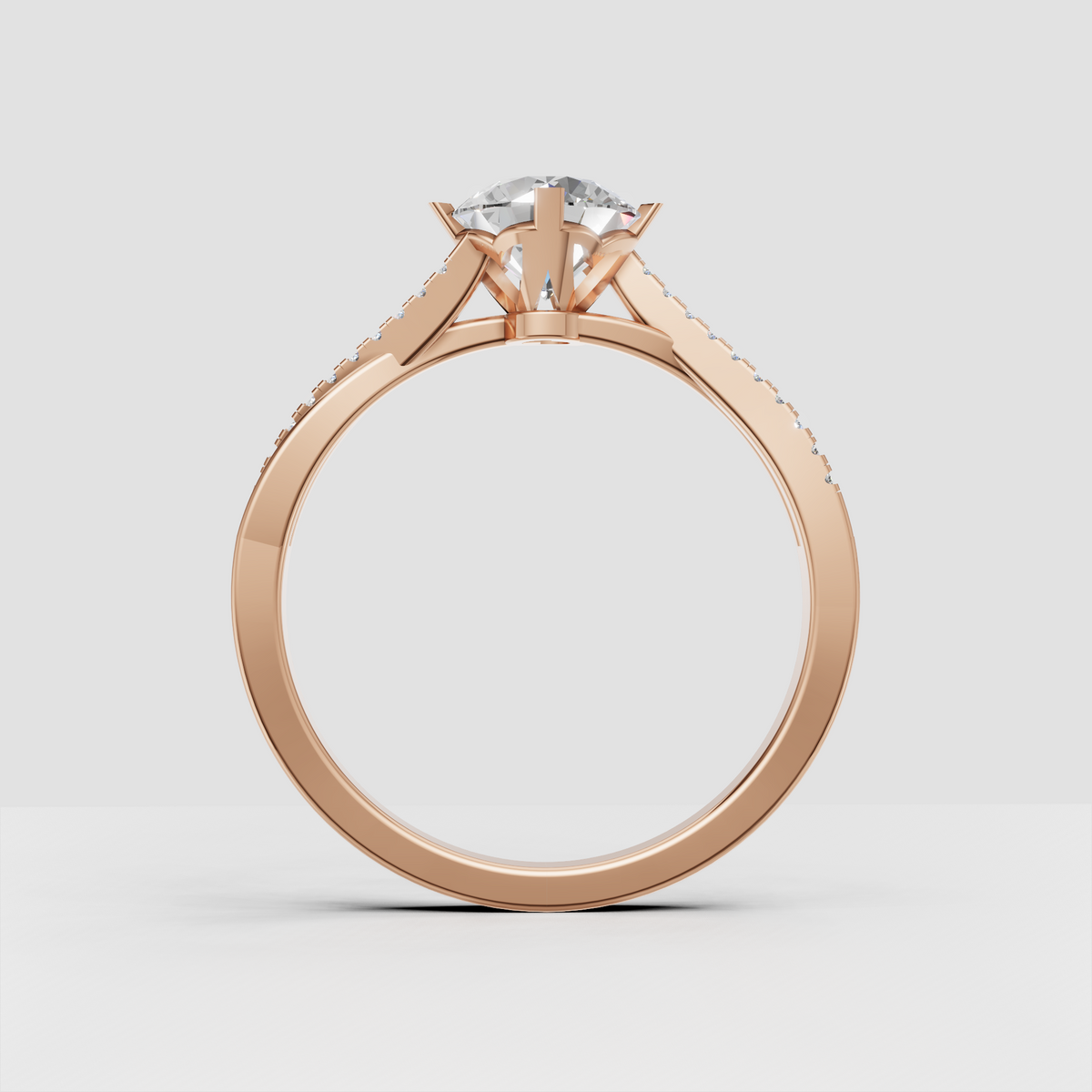 Polished metal round Diamond engagement ring with sparkling pave accents