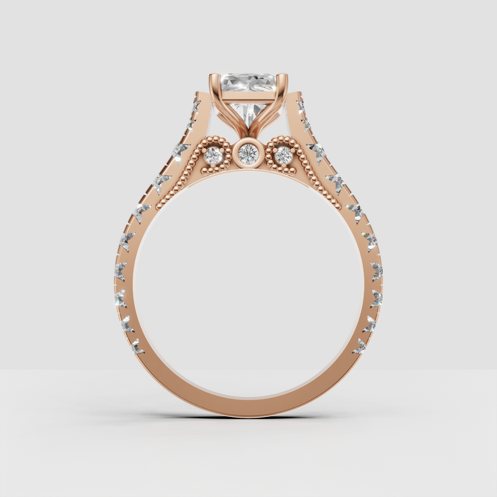 Romantic radiant cut diamond vintage inspired ring