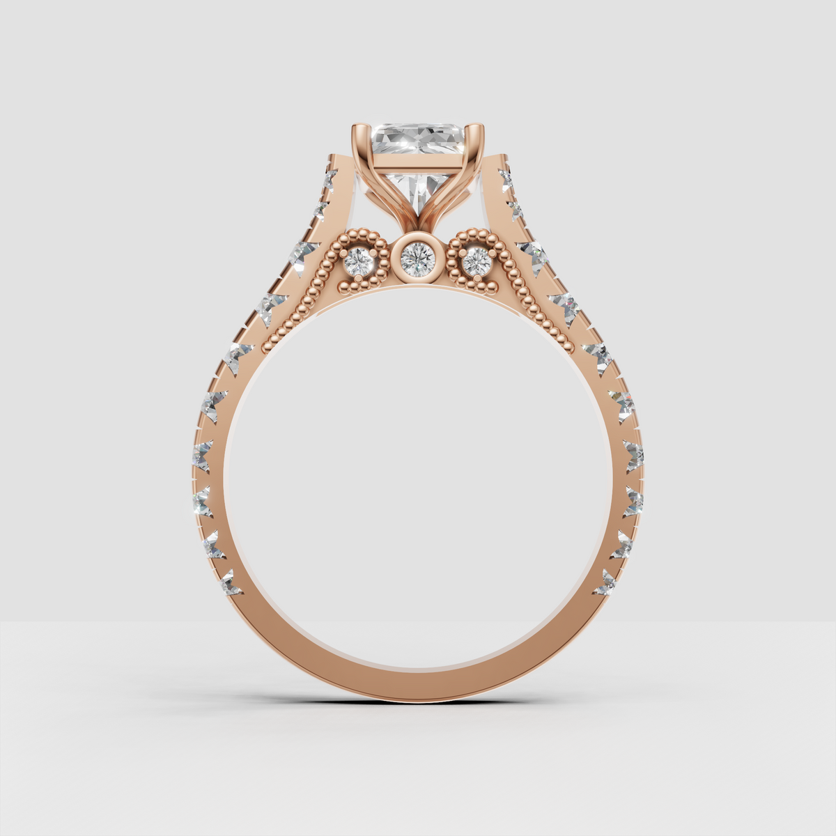 Romantic radiant cut diamond vintage inspired ring