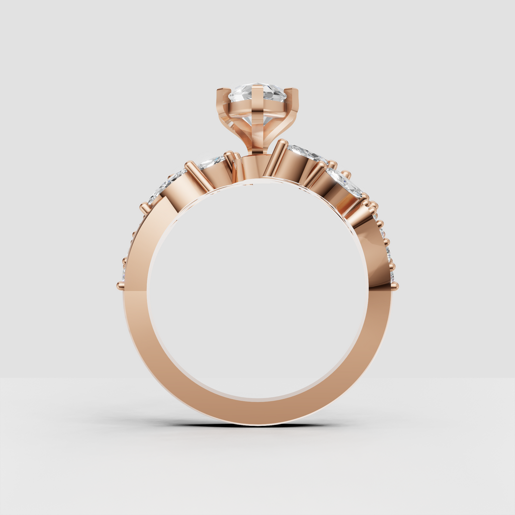 Yellow gold bypass ring with marquise and round diamonds