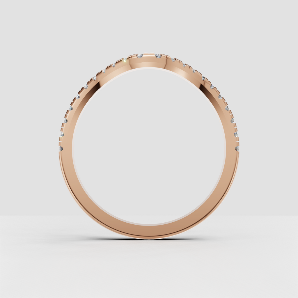 Curved shape Round Diamond Half Eternity Wedding Stackable Band