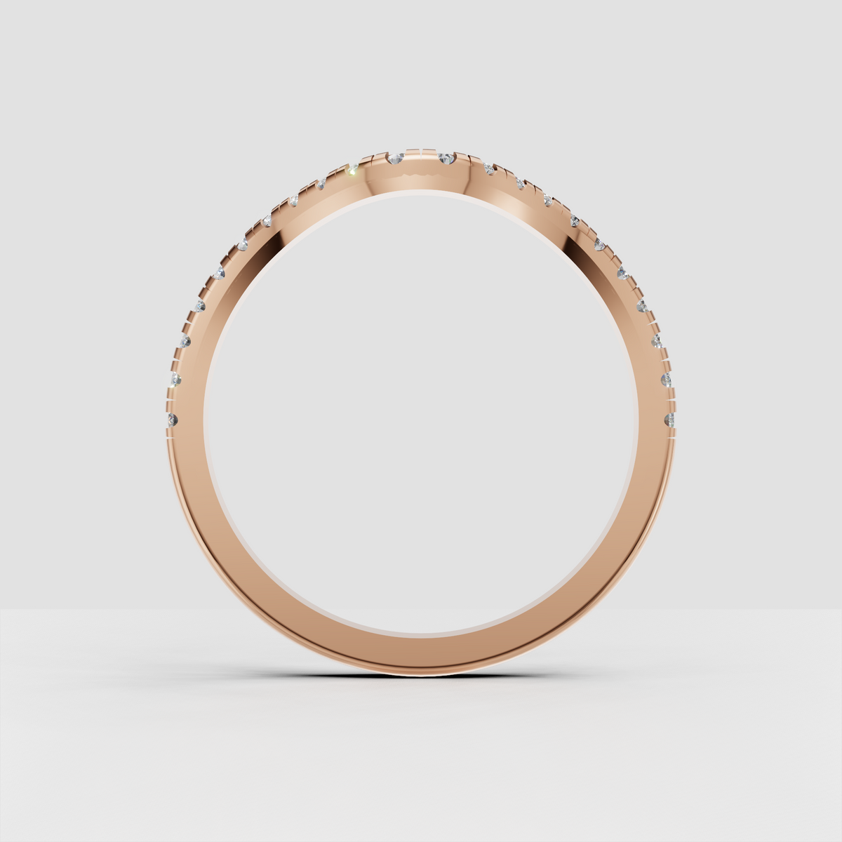 Curved shape Round Diamond Half Eternity Wedding Stackable Band