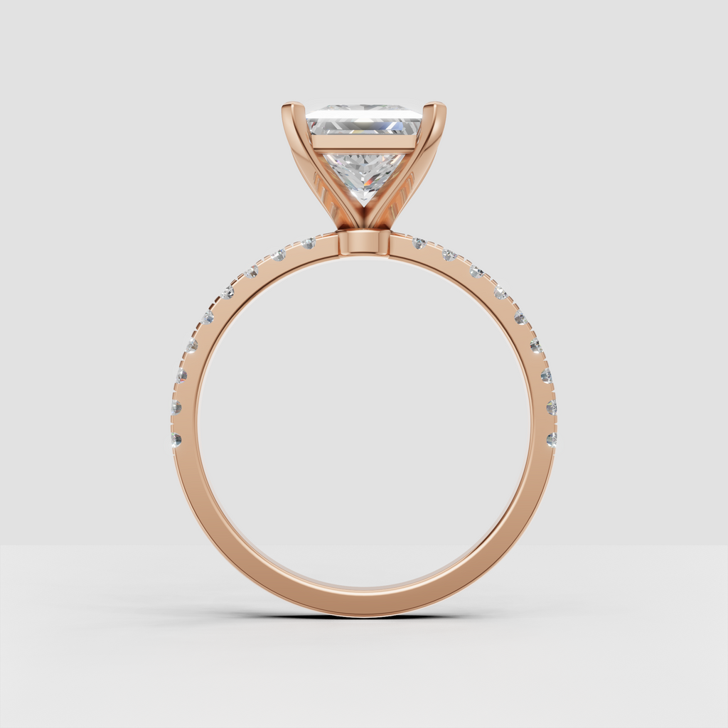Princess cut diamond ring featuring four protective corner prongs