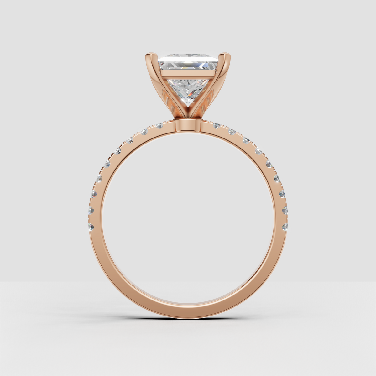 Princess cut diamond ring featuring four protective corner prongs