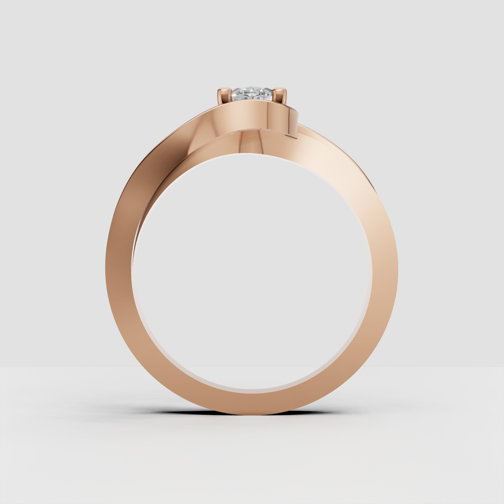 Oval engagement ring with curved gold setting and pave accented band
