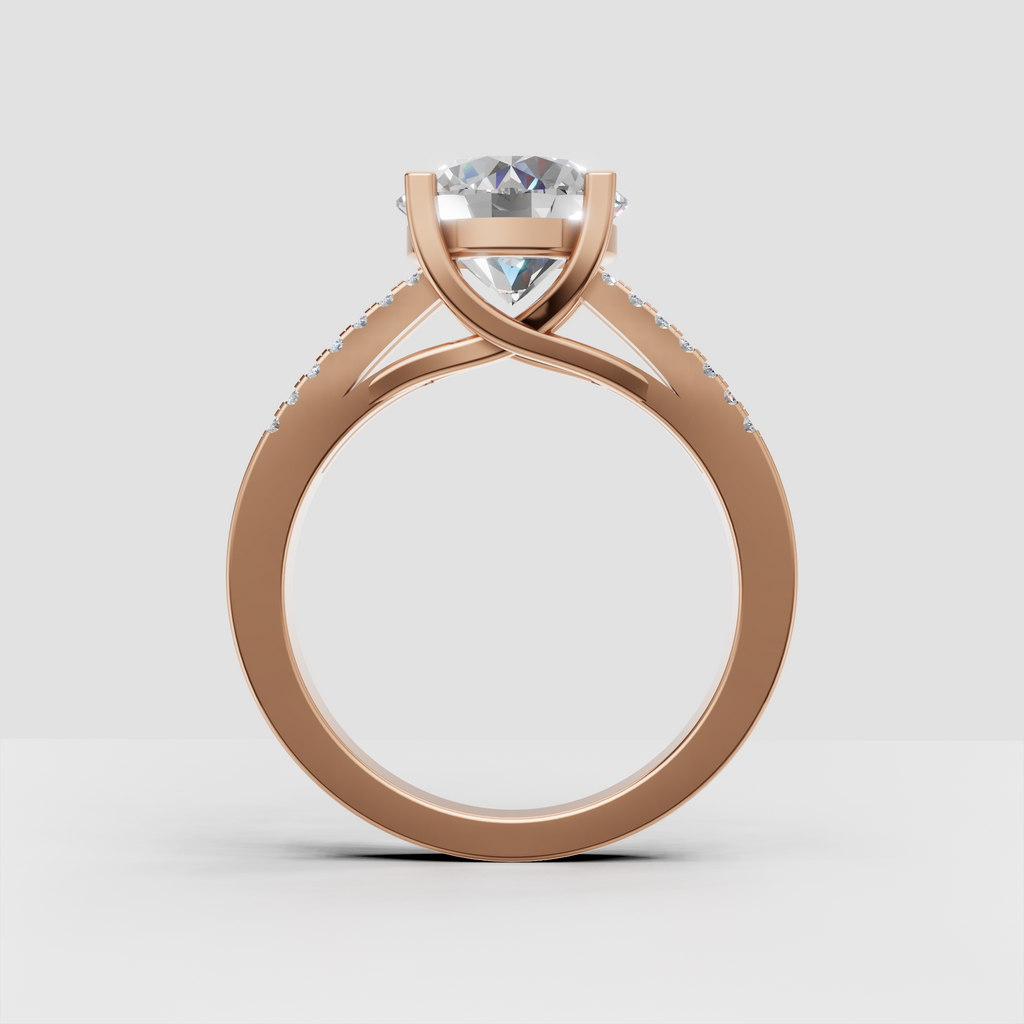Split shank diamond ring with round pave accent stones