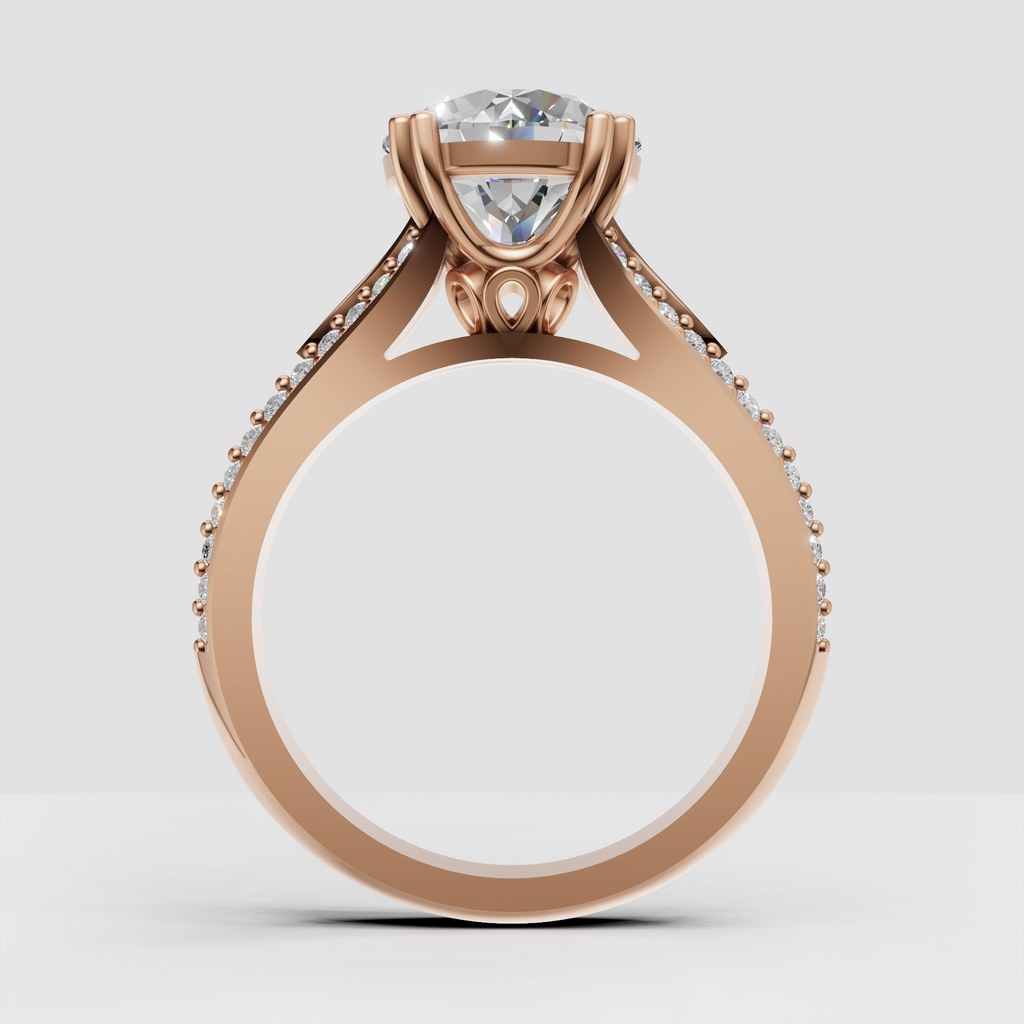 Premium Round Cut Diamond engagement ring in polished yellow gold with micro pavé band
