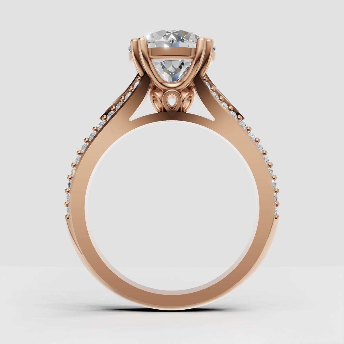 Premium Round Cut Diamond engagement ring in polished yellow gold with micro pavé band