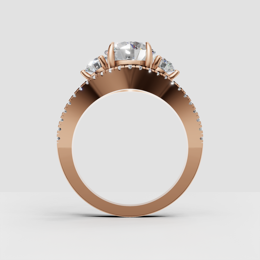 Yellow gold round diamond ring with intricate side detailing