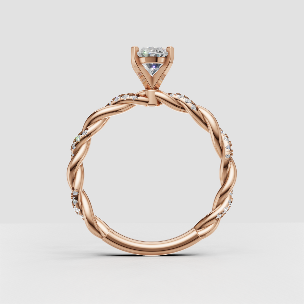 Interwoven gold band with oval center diamond