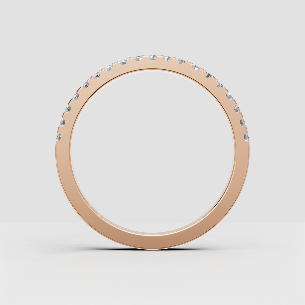 Brilliant round diamonds set across the top of a polished band