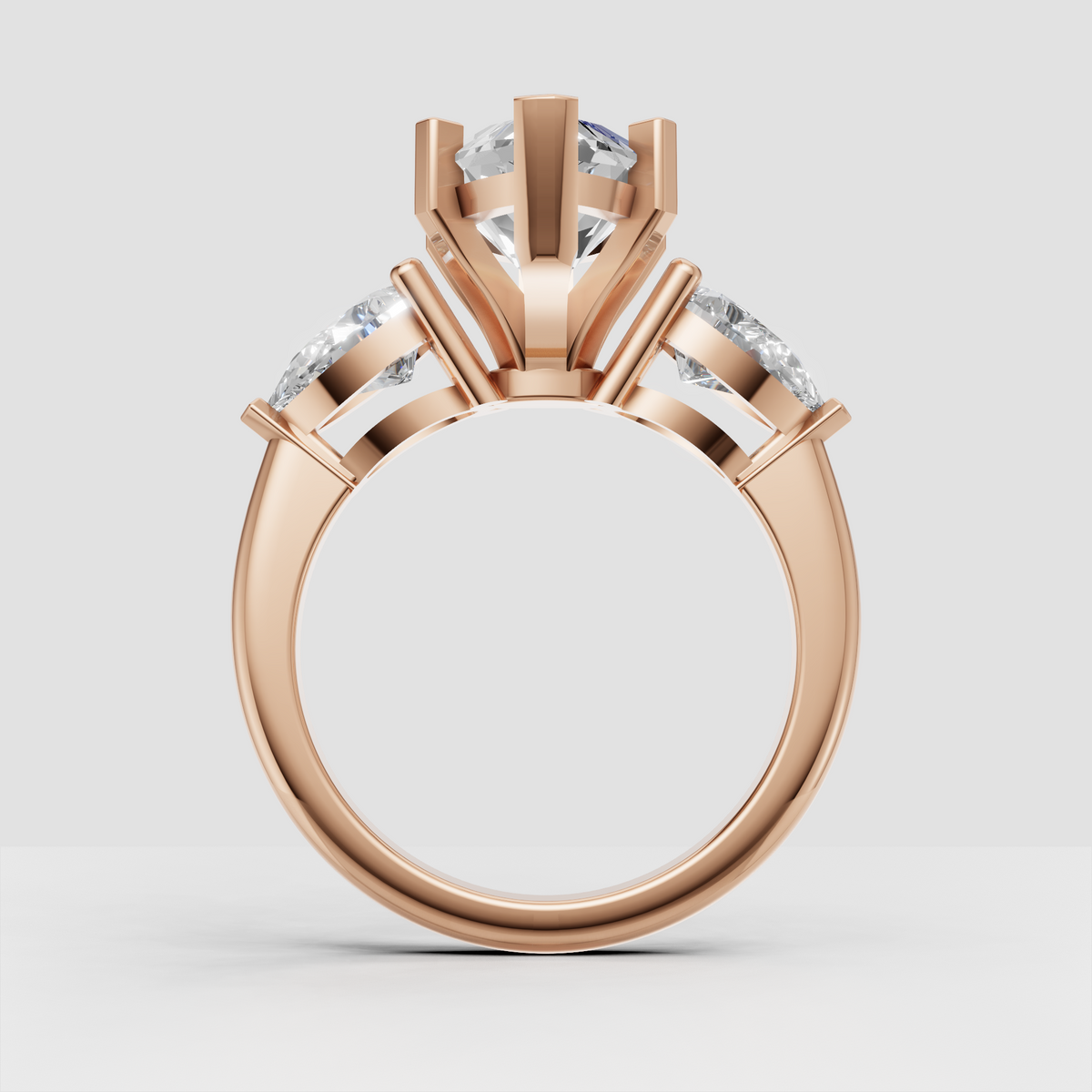 Marquise cut diamond three stone ring side profile