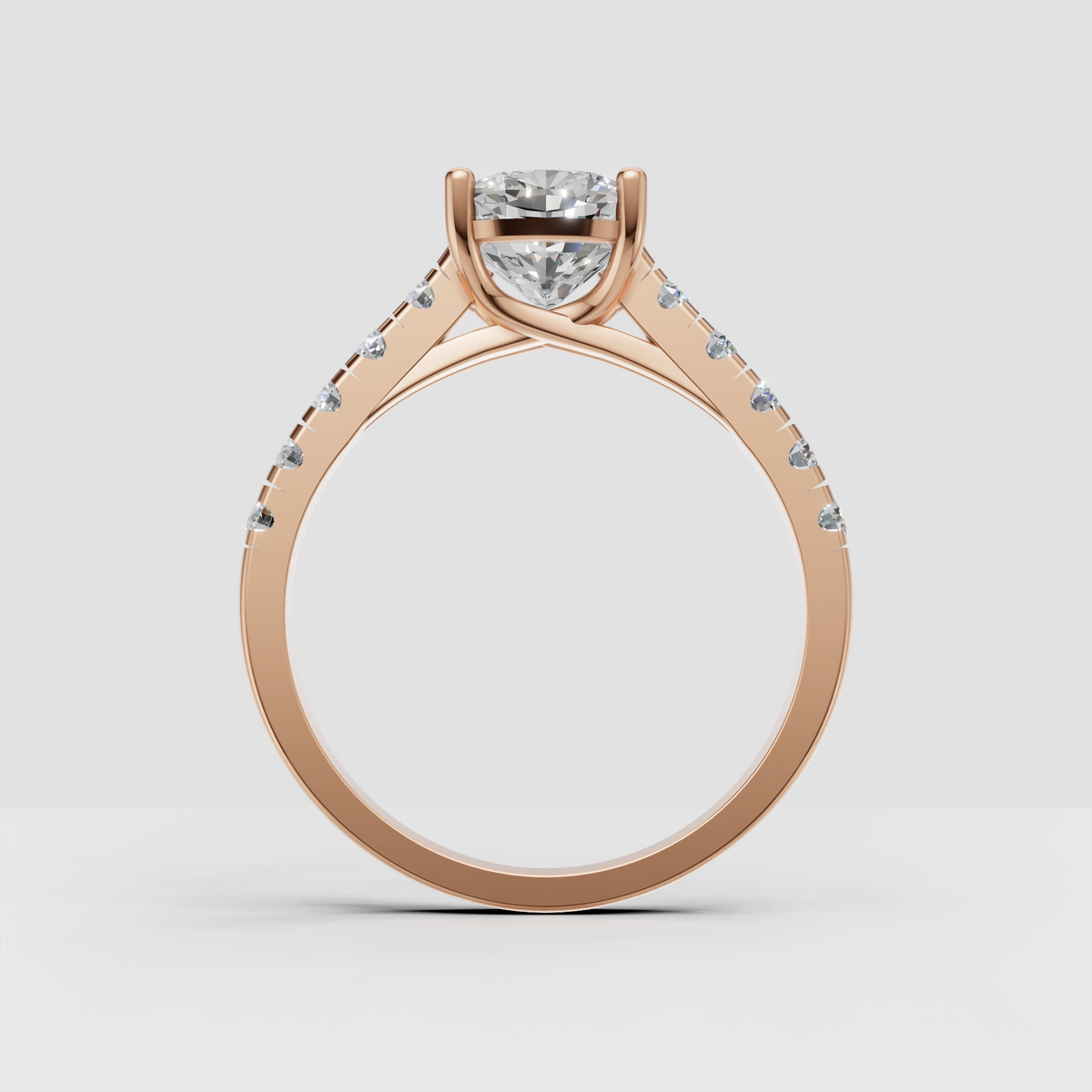 Luxury cushion cut engagement ring with diamond pavé band