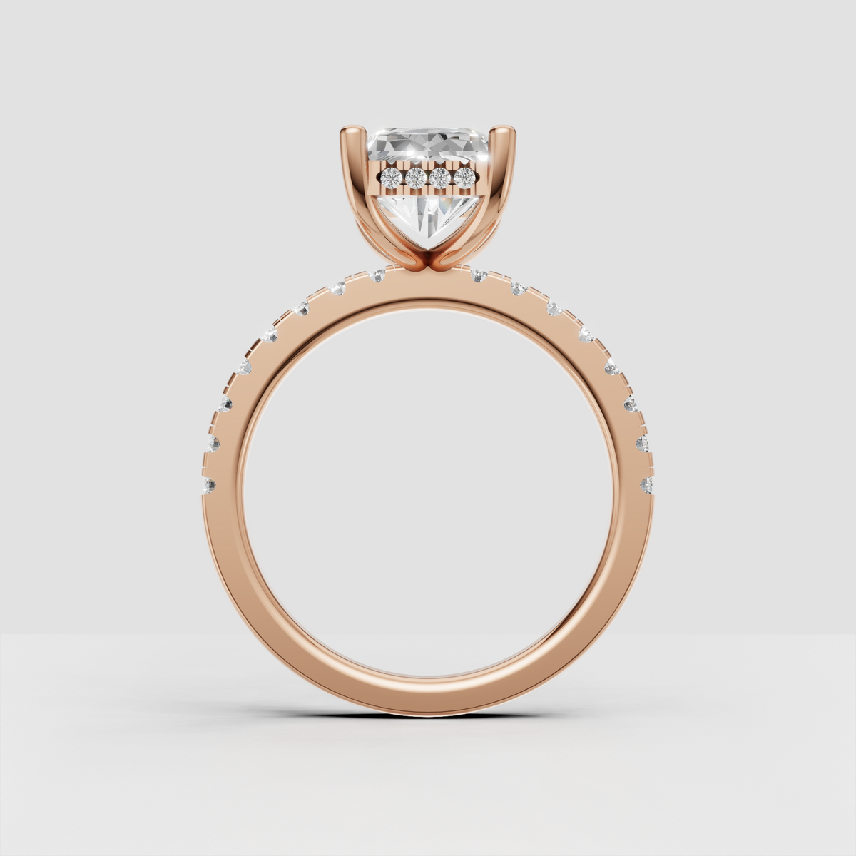 Radiant cut diamond bridal ring with elegant hidden halo design