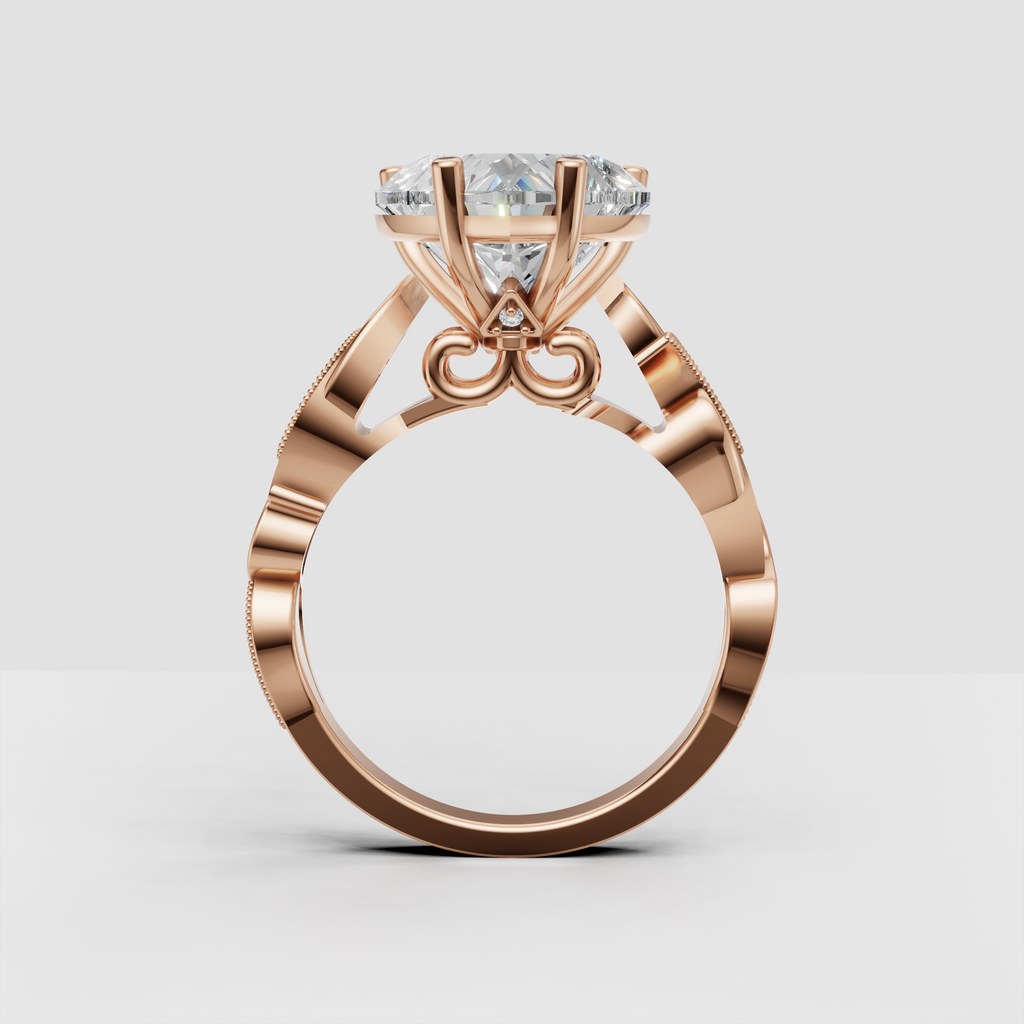 Ornate gold heart cut diamond ring with pavé milgrain shoulders